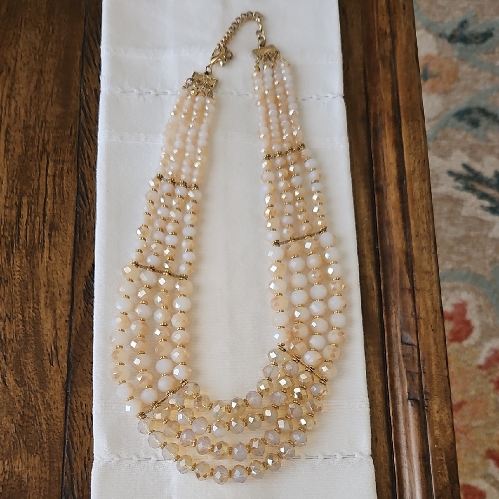 Elegant Gold and Cream Beaded Necklace